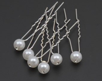 Set of 6 Faux Pearl with Rhinestone center Hair Pin