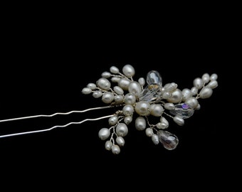 Freshwater Pearl Flower &  Crystal  Hair Pins