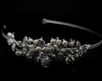 Vintage Inspired, Bridal Headband, Freshwater Pearl, Rhinestone Bridal Headband, Crystal Wedding Headband, Wedding Bridal Hair Accessories