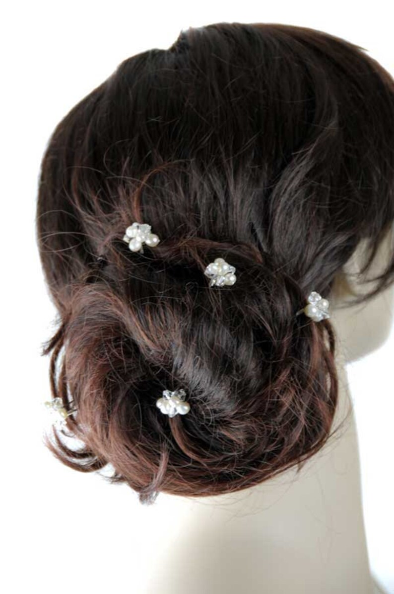 Set of 6 Freshwater Pearl & Swarovski Crystal cluster Hair Pins image 3