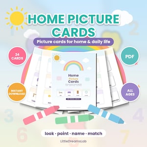Home Picture Cards, 24 Household Object Flashcards for Autism Speech Therapy