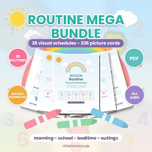 Visual Schedule Mega Bundle for Autism, 28 Printable Routine Charts with Picture Cards, Home & Classroom