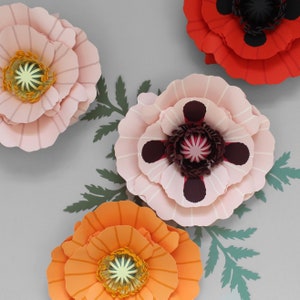 Paper Poppy Flower Template and diy Tutorial, Digital SVG DXF PDF, as well as Simplified 'Print and Cut' Printable image 1