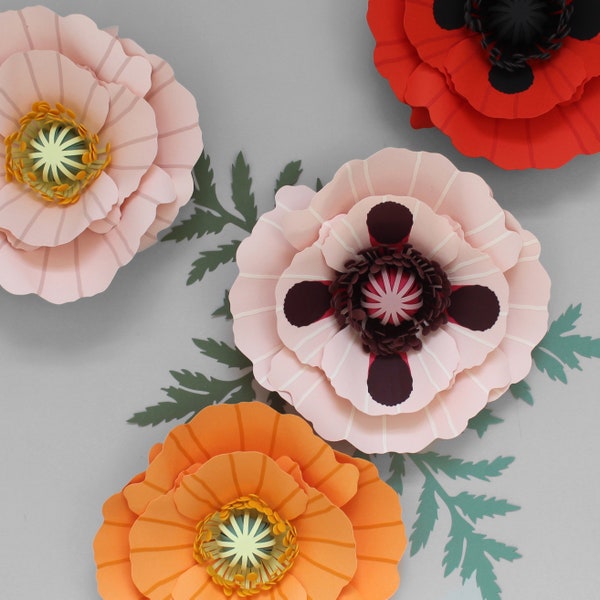 Paper Poppy Flower Template and diy Tutorial, Digital SVG DXF PDF, as well as Simplified 'Print and Cut' Printable