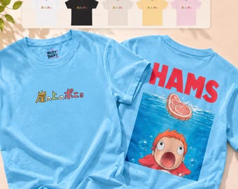 Ponyo Ham T-Shirt | Studio Ghibli Anime Shirt Kawaii Fisch Retro Vintage Schwergewicht Shirt Fan Merch Geschenk Idee Dekor Totoro Kiki Mononoke