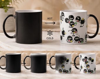 ススワタリ スタジオジブリ トトロ 千と千尋の神隠し 色が変わるマグカップ 11オンス コーヒー/紅茶用 ガラス製 セラミック製 ホット/コールド ホームデコレーション キッチン