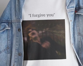Funny Good Omens Merch Fan Ineffable Husbands Aziraphale Crowley Meme Graphic Tee "I forgive you" Angel Demon Heavyweight Baggy Vintage Gift