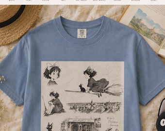 Kiki's Delivery Service Studio Ghibli Shirt Gift T-Shirt Witch Cat Jiji Art Oversized Heavyweight Tee Back To School Casual WearCozyTrending