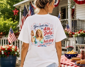 Jennifer Coolidge 4. Juli Spruch T-Shirt | Grafik Retro Vintage y2k Trending Sommer Lustiges Vaterländisches T-Shirt