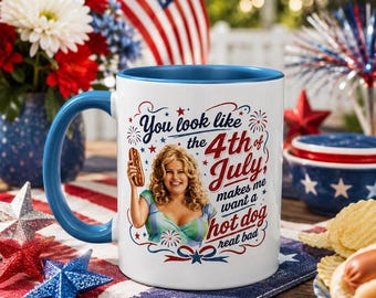 4. Juli Akzent Decor Tasse | Jennifer Coolidge Meme Lustig Zitat Zuhause Küche Getränk Kaffee Tee Sommer Geist Geschenk Urlaub Patriotisch