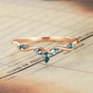 Pear & Marquise Moss Agate Wedding Band, Rose Gold Matching Ring Set, Unique Stackable Bridal Ring, Vintage Engagement Band, Gift for Her