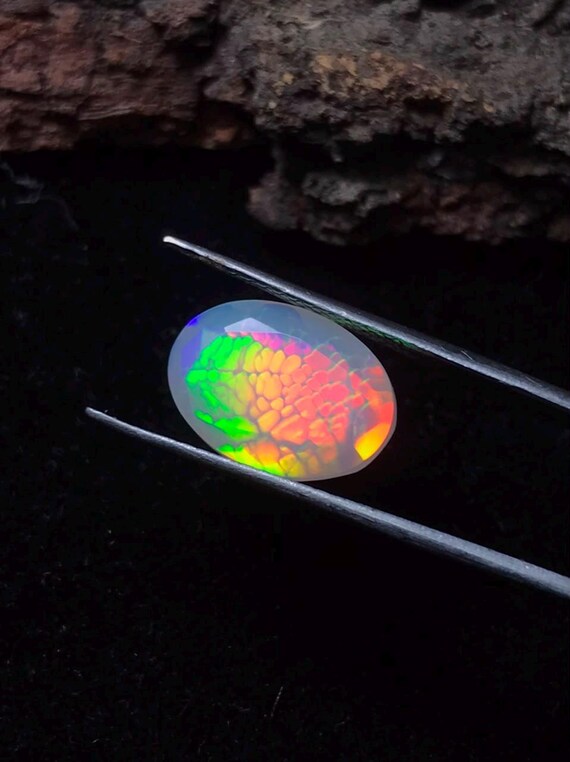 Natural Honeycomb Opal Faceted Oval Gemstone | Ethiopian Welo Fire Jewelry Making