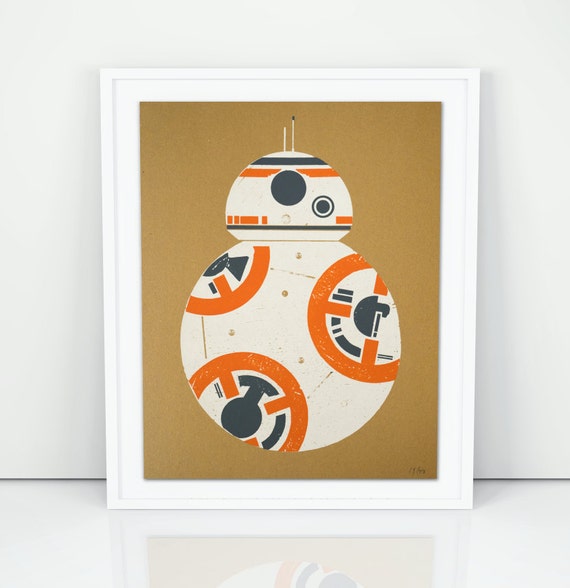 BB8 Droide Wood Block Screen Print Poster