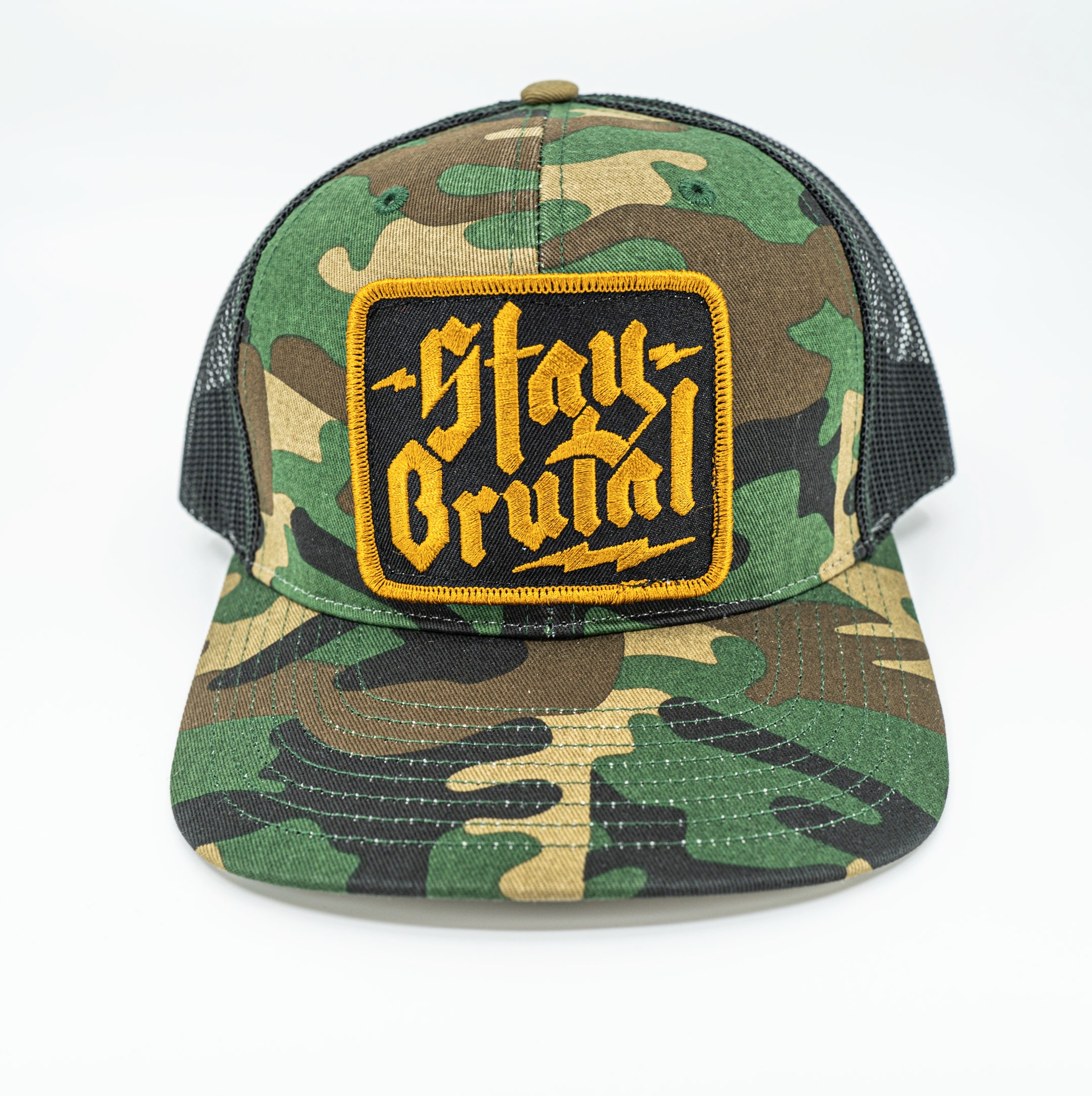 Stay Brutal Camo Trucker Hat