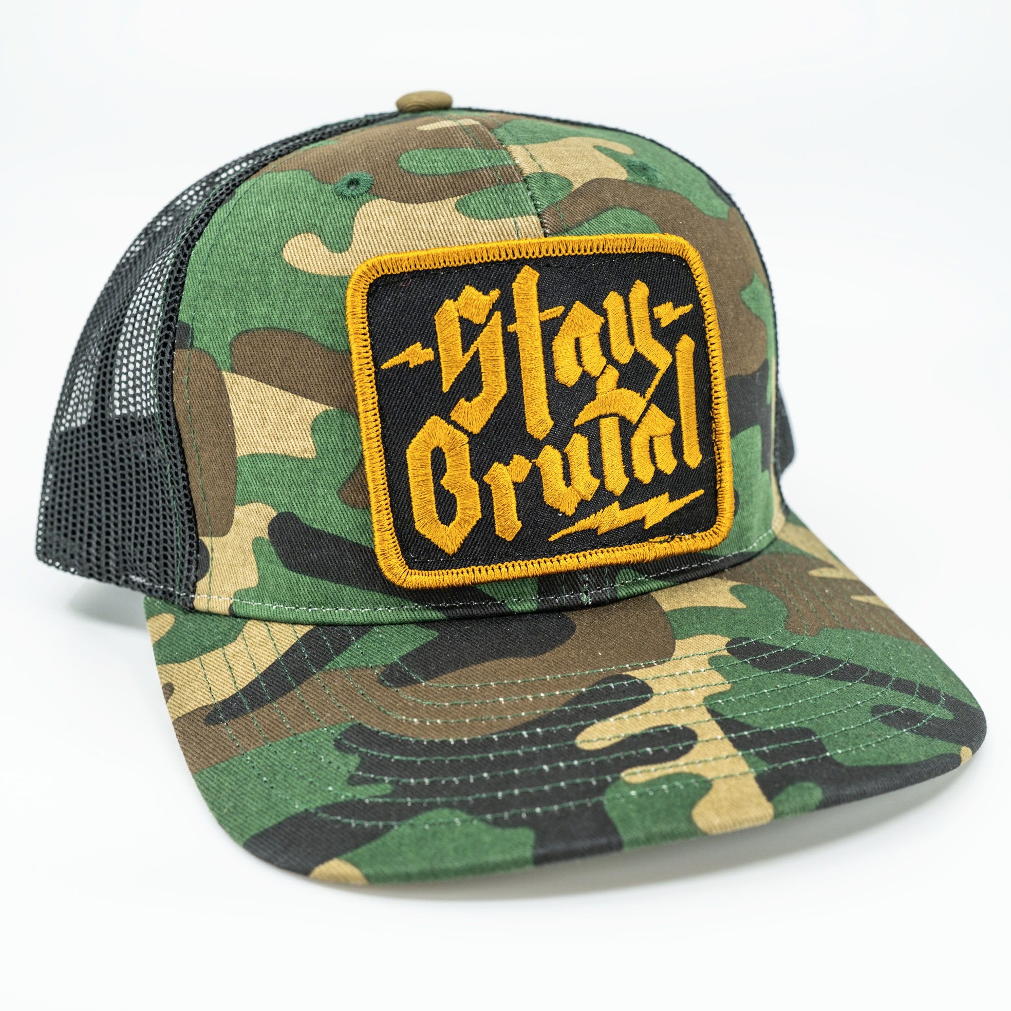 Stay Brutal Camo Trucker Hat