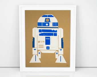 R2D2 Droid Wood Block Screen Print Poster
