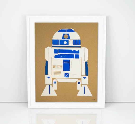 R2D2 Droid Wood Block Screen Print Poster