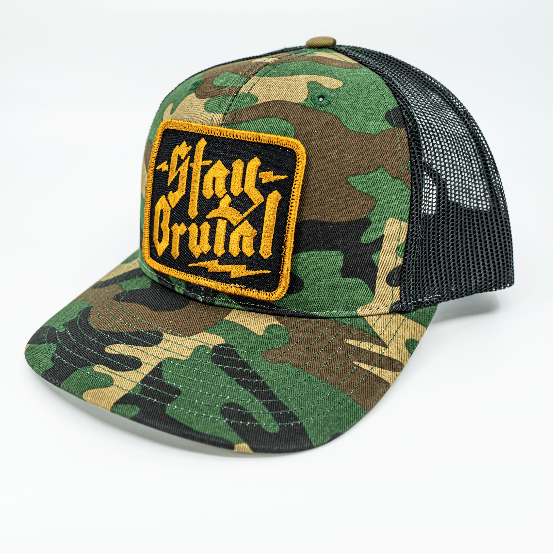 Stay Brutal Camo Trucker Hat