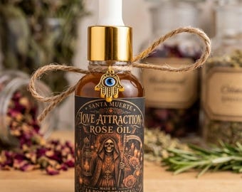 Aceite de Rosas para Atraer el Amor de Santa Muerte / Aceite para Hechizos de Atracción del Amor / Aceite para Rituales / Aceite de Amor