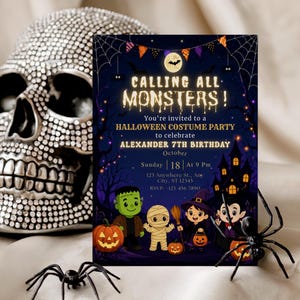 monster bash invite, boo birthday invite, costume party invite, kids costume invite, spooky fun invite, halloween invitation, monsters party card, spooky party invite, editable invite, halloween birthday, instant download, kids costume party, trick or treat card