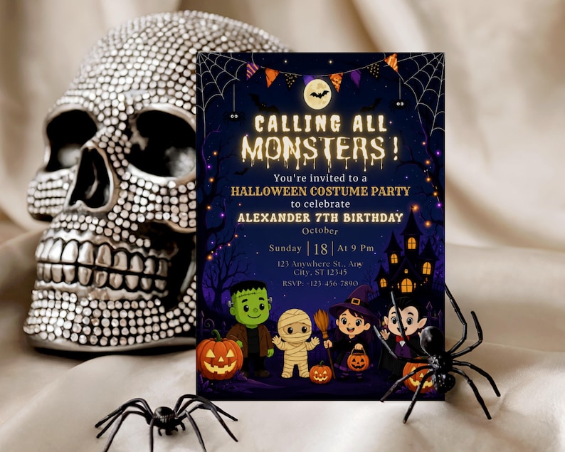 monster bash invite, boo birthday invite, costume party invite, kids costume invite, spooky fun invite, halloween invitation, monsters party card, spooky party invite, editable invite, halloween birthday, instant download, kids costume party, trick or treat card
