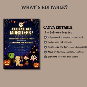 monster bash invite, boo birthday invite, costume party invite, kids costume invite, spooky fun invite, halloween invitation, monsters party card, spooky party invite, editable invite, halloween birthday, instant download, kids costume party, trick or treat card