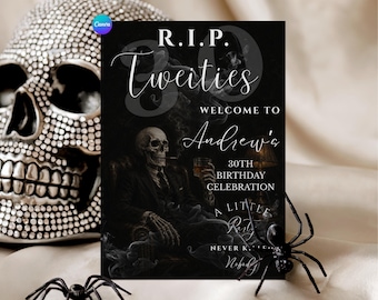 RIP 20’s - Men's 30th Birthday Invitation, RIP Youth, Death to his 20s Invite, Men's Whiskey 30th Death to My Youth Party, Template m20s