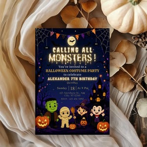 monster bash invite, boo birthday invite, costume party invite, kids costume invite, spooky fun invite, halloween invitation, monsters party card, spooky party invite, editable invite, halloween birthday, instant download, kids costume party, trick or treat card