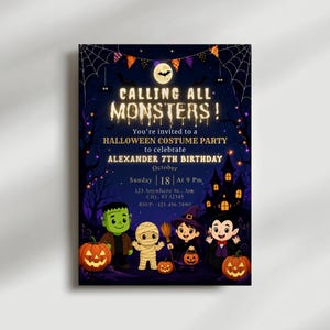 monster bash invite, boo birthday invite, costume party invite, kids costume invite, spooky fun invite, halloween invitation, monsters party card, spooky party invite, editable invite, halloween birthday, instant download, kids costume party, trick or treat card