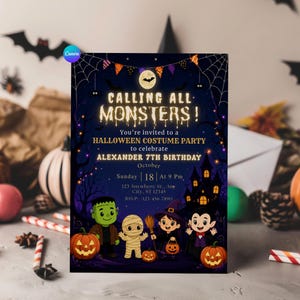 monster bash invite, boo birthday invite, costume party invite, kids costume invite, spooky fun invite, halloween invitation, monsters party card, spooky party invite, editable invite, halloween birthday, instant download, kids costume party, trick or treat card
