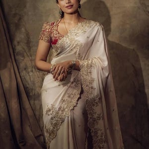 Off White Rangoli Silk Saree Sequin Embroidery Work Maroon Banglori Blouse Piece Set