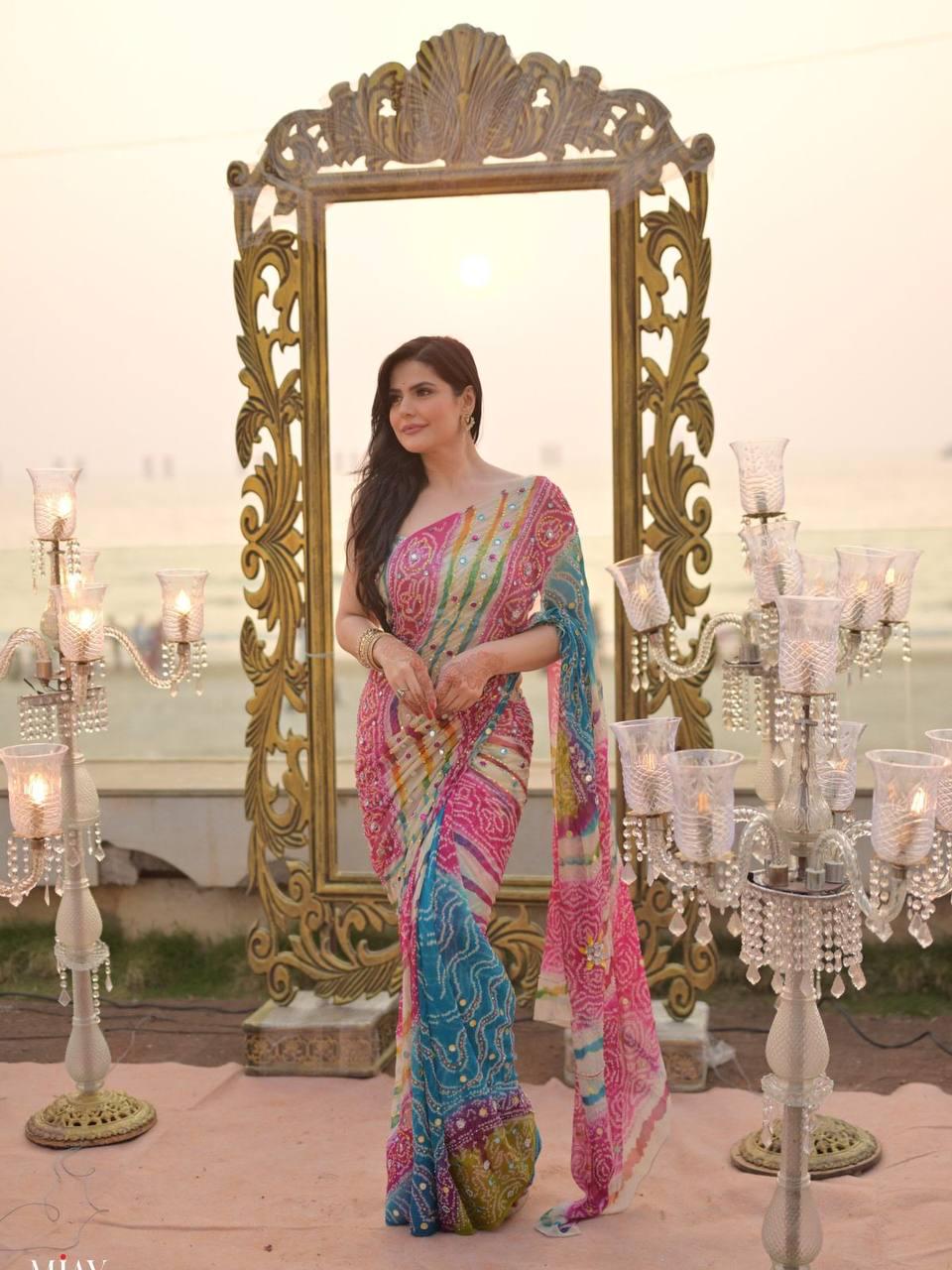 sari inspired cocktail dress The Rani Dress | Fuchsia & Blue Sari-Inspired Strapless Gown