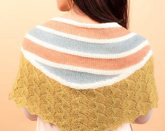 READY TO SHIP - Hand Knit Striped and Lacy Shawl - Willow Shawl