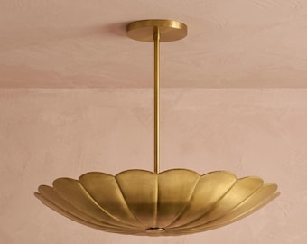 Gold Flower Pendant Light | Brushed Brass Lotus Chandelier, Handmade Hanging Lamp