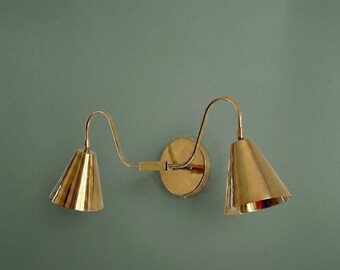 Mid Century Brass Wall Lamp | Double Shade Sconce | Bedroom Lighting