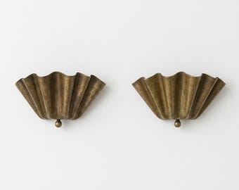 Vintage Brass Wall Sconce Pair, Fan Shape Antique Light