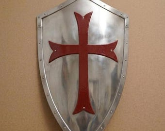 Medieval Knight Shield Wall Decor, Templar Cross Armor Plaque, Gothic Viking Metal Shield