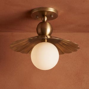 Brass Scallop Shell Flush Mount Light | Mid Century Modern Globe Ceiling Lamp