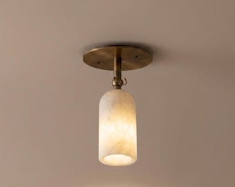 Alabaster Stone Flush Mount Spotlight – Minimalist Brass Directional Ceiling Light
