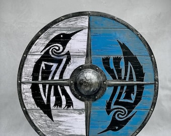 Viking Raven Shield Wall Art – Norse Mythology Odin Ravens Decor