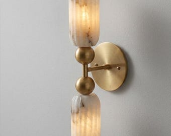 Modern Brass Sconce with Alabaster Stone Shades