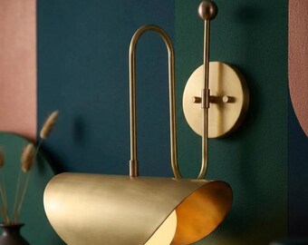 Modern Brass Wall Sconce | Mid Century Gold Lamp, Minimalist Fixture