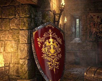 Medieval Heraldic Lion Shield Wall Decor, Gothic Knight Crest Plaque