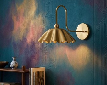 Brass Scalloped Wall Sconce, Art Deco Gold Lighting Fixture, Modern Luxury Home Decor