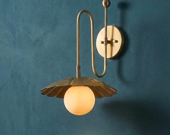 Mid Century Brass Wall Lamp, Frosted Globe Sconce, Scandinavian Light Fixture