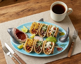 Handmade Shark Ceramic Plate : Ocean Theme Dinnerware