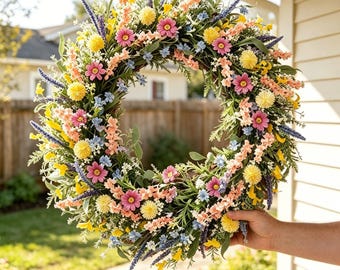 Various sizes Spring Wreath for Front Door, Farmhouse Style, Indoor Outdoor Decor, Artificial Flower Wreath, Mother's Day Gifts