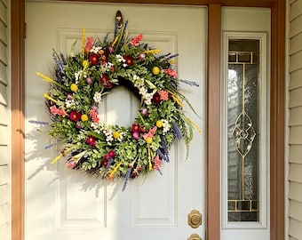 Corona de primavera de varios tamaños para puerta principal, estilo rústico, decoración para interiores y exteriores, corona de flores artificiales, regalo para el Día de la Madre.