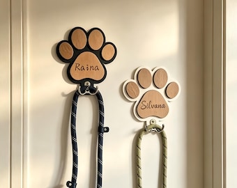 Custom Dog Leash Holder, Personalized Paw Hook for Wall, Wooden Pet Leash Hanger Dog Name Hook Rack Pet Collar Organizer Gift for Pet Lovers