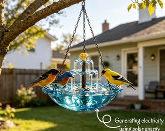 Fuente solar con cascada, fuente de agua colgante para exteriores, comedero para colibríes, decoración para patio y jardín.